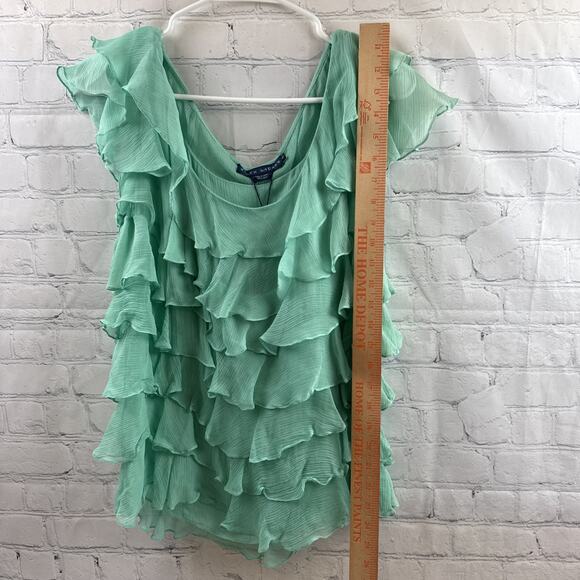 Ralph‎ Lauren Mint Green Top Blue Label SSKIR SP2P 100% Silk Ruffle Sz 12 - Picture 3 of 9